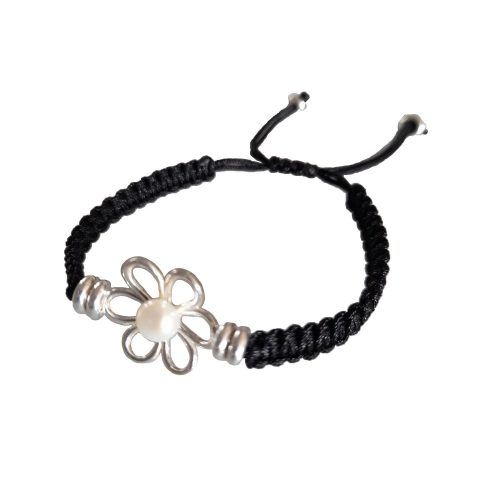 Pulseras de perlas pulseras de cordon pulseras de plata pulsera Kauri pulsera flor SUTILLE joyas con perlas para mujer pulsera flor negra cordón nudo corredizo pulseras con perlas naturales