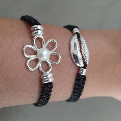 Pulseras de perlas pulseras de cordon pulseras de plata pulsera Kauri pulsera flor SUTILLE joyas con perlas para mujer pulsera perla flor negra