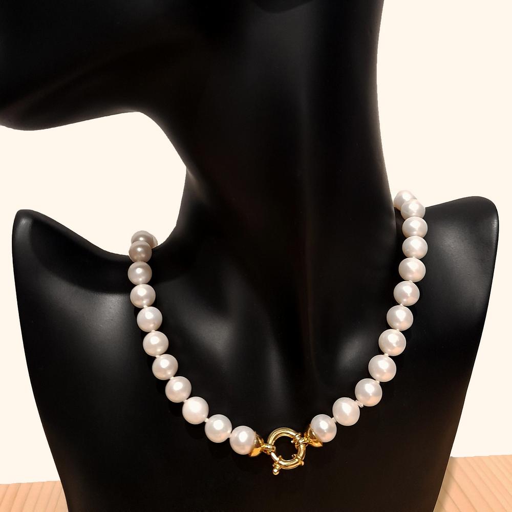 Collar Perlas Naturales Blancas Cierre Marinera Oro (1) Collar Perlas Naturales Blancas Cierre Marinero Oro Joyas con Perlas SUTILLE