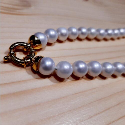 Collar Perlas Naturales Blancas Cierre Marinero Oro Joyas con Perlas SUTILLE