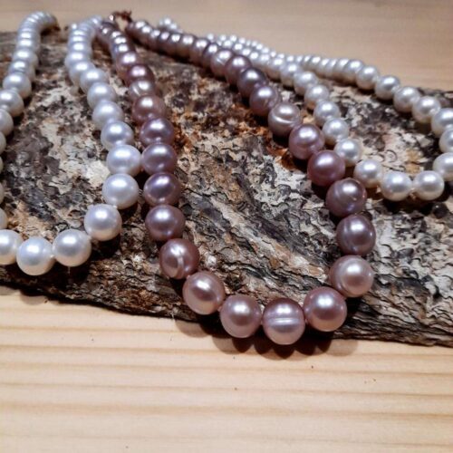 Collar de Perlas Naturales Rosa 1 SUTILLE Joyas con Perlas Naturales Personalizadas Hecho a Mano Taller Artesanal Hilos Perlas Naturales Collar Perlas Blancas y Perlas Rosas