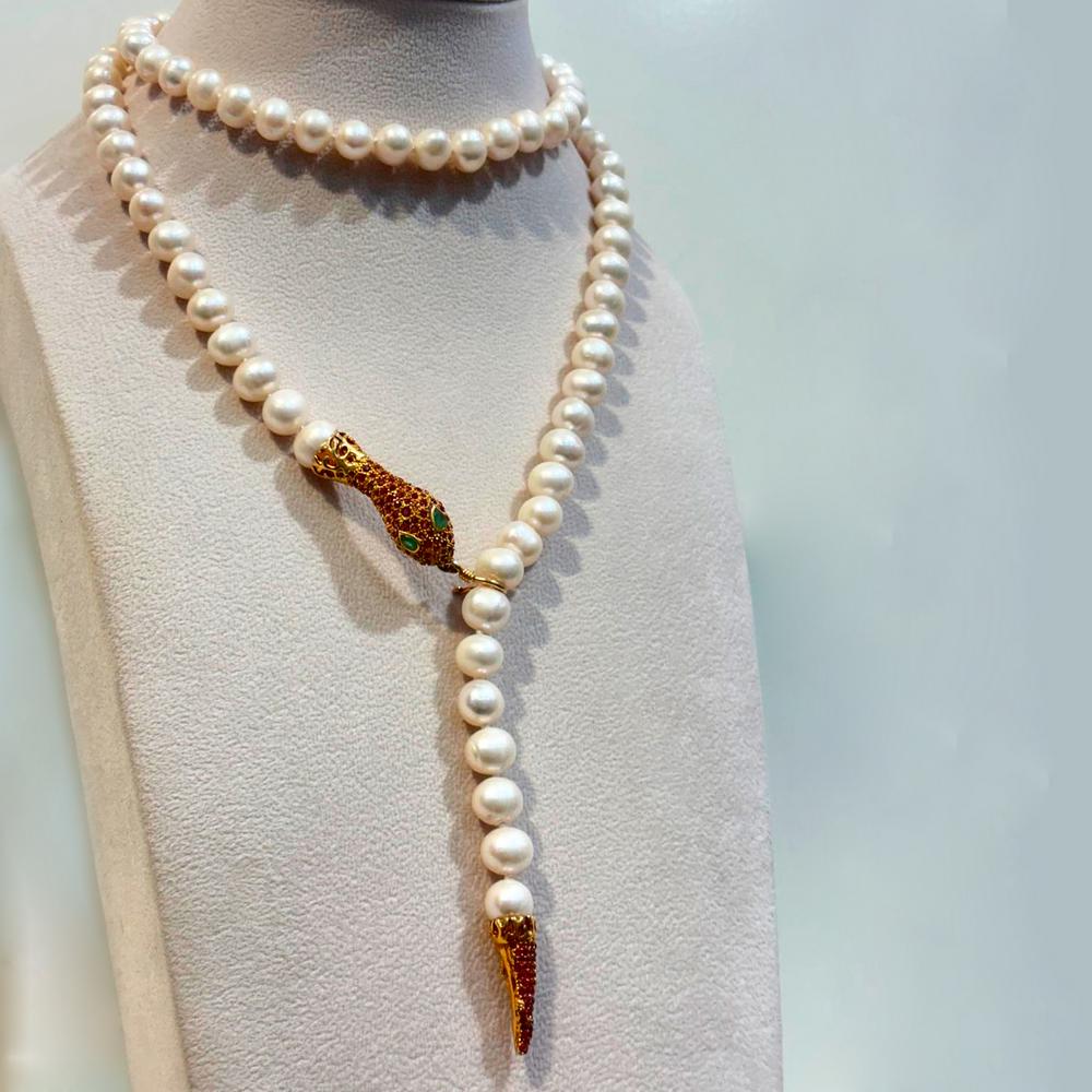 Collar-Perlas-Cierre-Serpiente-Corbatero Collar perlas serpiente cierre exclusivo original y único Una joya para regalar o regalarte