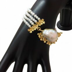 pulsera perlas naturales artesanal cierre madreperla plata y oro Personalizada