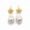 PENDIENTES PERLAS HOJA 2 Pendientes perlas hojas con perlas barrocas naturales en plata 925 bañada en oro de 18K, joyería artesanal exclusiva