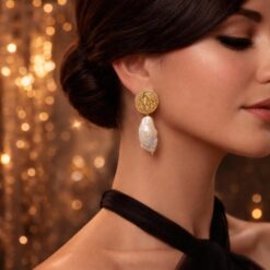 Pendientes de perlas moneda elegantes con perlas barrocas naturales, diseño artesanal y acabado en oro SUTILLE