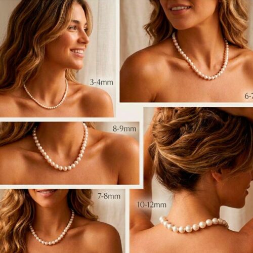 Diferencia entre Perlas Akoya y Cultivadas 3 Collares de Perlas Naturales en Modelo en diferentes tamaños y diámetros SUTILLE Joyas con Perlas