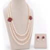 CONJUNTO DE COLLAR Y PENDIENTES DE PERLAS NATURALES 6 Conjunto de collar y pendientes de perlas naturales con amatista y rubíes
